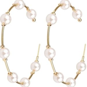 Artificial Pearl Hoop Earrings